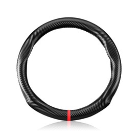 Ergocar Carbon Fiber Material Steering Wheel Cover Anti-Slip Breathable Sweat Absorbent Fashionable Sport Steering Wheel Sleeve for the Round Shape with Diameter of 15"（37.5-38cm）-Black Stripe