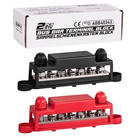 Spurtar 12V Bus Bar 12V Power Distribution Block 4X 5/16'' M8 Stud 6X #8 M4 Screws Bus Bar Terminal Block 12V 24V 48V 250A Battery Bus Bar for Car Truck RV ATV Boat Trailer Red Black Pair