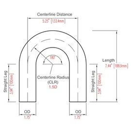 Podavelle Podavelle 180 Degree Elbow 1.75 Inch 45mm OD Aluminum Intercooler Pipe Piping Air Intake Tube, 1.5D Radius, Brushed Finish