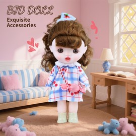 BJD Dolls, Plush Toys Ball-jointed Doll for Girls with Brown Curly Hair Blue Dress Cute Vinyl Face, Kawaii BJD Dolls Fashional Princess Vinyl Gifts for Collectibles Toys Birthday Room Décor 8.6 Inches