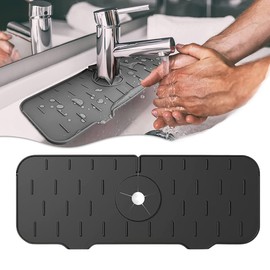 Absorbierende Matte für Wasserhähne, Silikon-Wasserhahnmatte für Küchenspüle, Spritzschutz, Badezimmerhahn, Wasserauffangmatte, Spüle, Abtropffläche hinter dem Wasserhahn (Black)