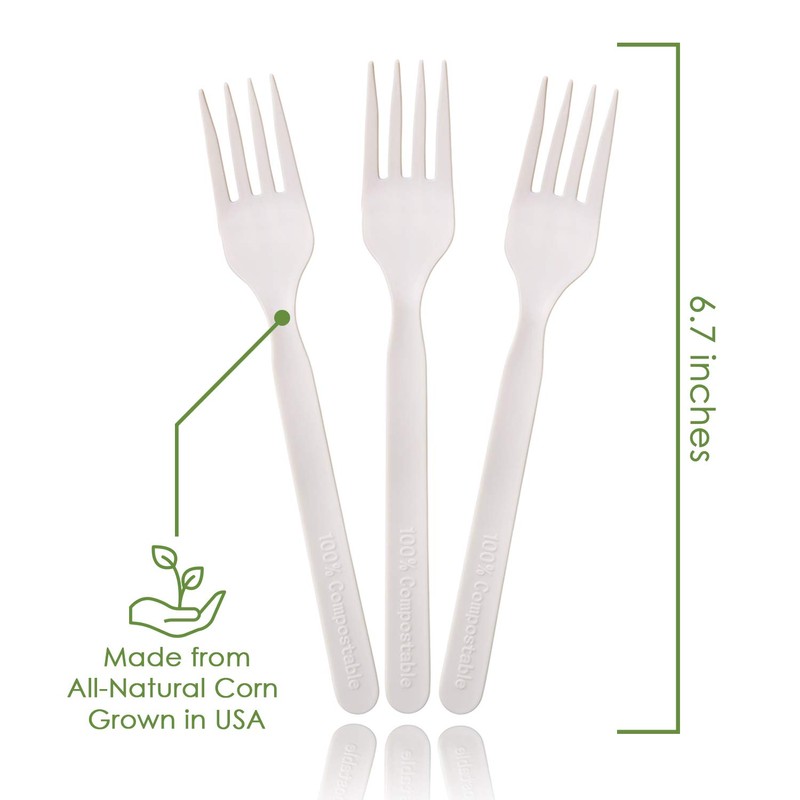 Ecovita 100% Compostable Forks - 500 Large Disposable Utensils (7