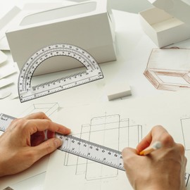 Tdfronien 2 Packs 12 Inch Plastic Ruler and 6 Inch Plastic Protractor Set Clear Math Geometry Set Classroom Set Angle Detector School Supplies Classroom Ruler Home Office Drawings (Transparent)