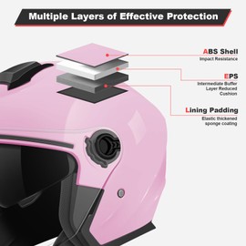 3/4 Open Face Motorcycle Helmets DOT Approved Motocross Helmet (Pink, Large)