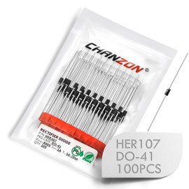 (Pack of 100 Pieces) Chanzon HER107 High Efficiency Rectifier Diode 1A 800V 50-70ns DO-41 (DO-204AL) Axial 1 Amp 800 Volt Electronic Diodes