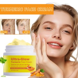 Korean Turmeric Face Cream - Anti-Aging Turmeric Cream & Face Moisturiser for Dull & Dry Skin - K Beauty Skincare with Hyaluronic Acid, Glycolic Acid, Aloe & Shea Butter - Ultra Glow Cream for Women
