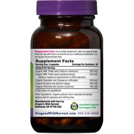 Oregon's Wild Harvest Certified Organic Milk Thistle Dandelion Capsules Liver Support Extract Standardized to 80% Silymarin, 90 Count