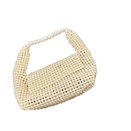 Beautiful Design Handbag Party Purse Handmade Pearl Beaded Clutch Bag for Women, 28 x 25 cm, White