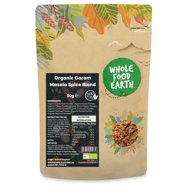 Whole Food Earth® - Organic Garam Masala Spice Blend 50 g | GMO Free | Certified Organic