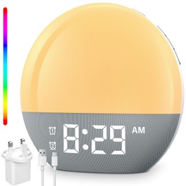 Brenth Sunrise Alarm Clock, Wake Up Light with Sunrise/Sunset Simulation Dual Alarms, 9 Min Snooze, 10 Colors Atmosphere Lamp, 24 Natural Sounds & FM Radio, Charging Port, Dimmable Bedside Night Lamp