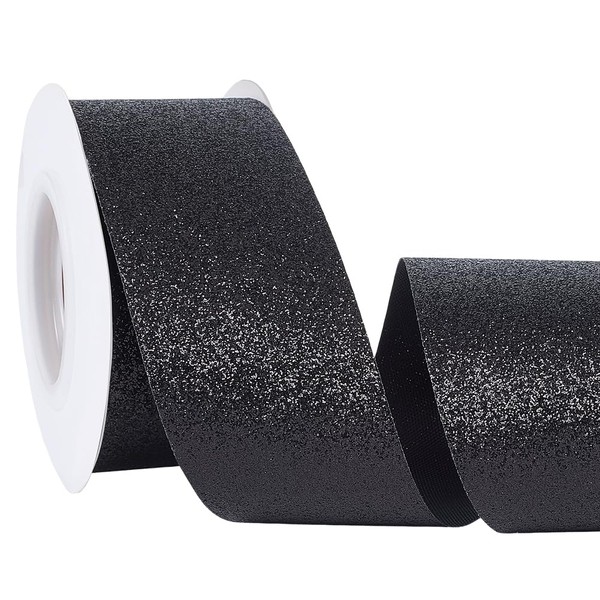 CABODYALS 10 Yards 40MM Black Glitter Ribbon Metallic Sparkle Bling