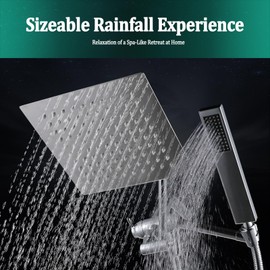 All Metal For California Rain Shower Head with Handheld Spray Combo, YDmeet 8 Inch Rainfall Shower Head, Stainless Steel Handheld, 3 Way Diverter, Adjustable Extended Arm, 71" Long Hose, Chrome