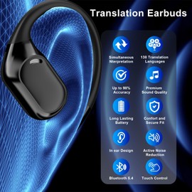 Language Translator Earbuds, 144 Languages Two Way Real-time Translation Earbuds with Bluetooth Online Voice Translation, High Accuracy, Fast Reaction and Noise Reduction