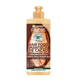 Garnier Fructis Hair Food Manteca de Cacao Crema para Peinar 3 en 1 para Cabello Rizado y Seco 300ml, Nutrición y Definición por 72 Horas, Fórmula 98% de Origen Natural, Vegana y Sin Siliconas