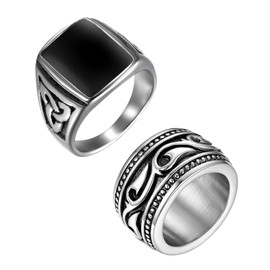 OIDEA Men's Ring Celtic Stainless Steel Biker Vintage Band Ring Punk Rock Biker Men's Ring Nordic Viking Gothic Viking Jewellery Gift for Men Silver Black Ring Size 54-70, Stainless Steel