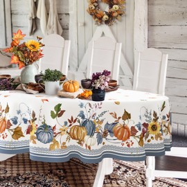 Yighty Oval Thanksgiving Tablecloth 60x102In,Autumn Harvest Pumpkin Sunflower Turkey Table Cloth,Polyester Waterproof Wrinkle Resistant Durable Tablecloth for Fall,Thanksgiving,Home Decor