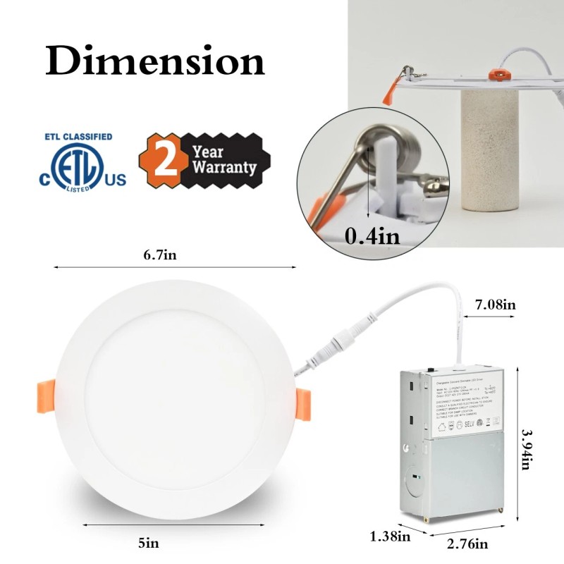 VOLISUN 6 Inch 13W 5CCT Ultra-Thin LED Recessed Ceiling Light