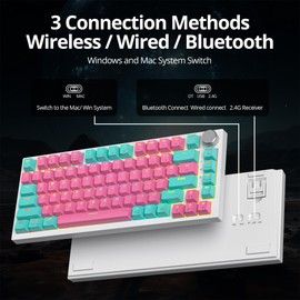 iTastatur 82 Keys Wireless Gaming Keyboard 75 Percent,Triple Mode Bluetooth/2.4Ghz/USB Pre-lubed Hot Swappable Mechanical Pink Keyboard, w/Knob&Sound-Absorbing Pads,4000mAh Battery for Mac/Win(Miami)