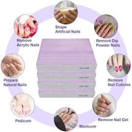 Paquete de 100 limas de uñas de grano 100/180 para uñas acrílicas, tableros rectangulares de doble cara, limas de uñas, suministros profesionales de t