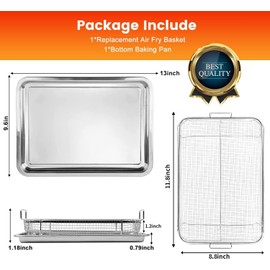 Air Fryer Basket for Oven,2 Pieces 11.8'' * 8.8'' Non-stick Stainless Steel Mesh Grill Basket Air Fryer Baking Tray Accessories Rack Roasting Basket for Convection Oven with Air Fryer, Dishwasher Safe
