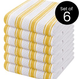 COTTONIVA Premium Kitchen Towels Pack of 6-100% Cotton 16x26 inch Absorbent Quick Drying Tea Towels - Kitchen Hand Towels, Dish Towels for Kitchen, Kitchen Dishcloth Towels Yellow