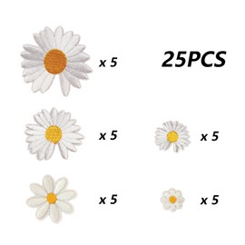 Aweisile Daisy Patch, Iron-On Patches, Pack of 25 Sew-On Flower Patches, Applique, Embroidered Patches for DIY Decoration, Embroidered Badge, Backpack Shoes
