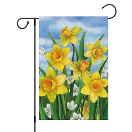 Louise Maelys Welcome Spring Summer Garden Flag 12x18 Double Sided Vertical, Burlap Small Daffodil Floral Flower Garden Yard House Flags Outside Outdoor House Hello Spring Decoration (ONLY FLAG)