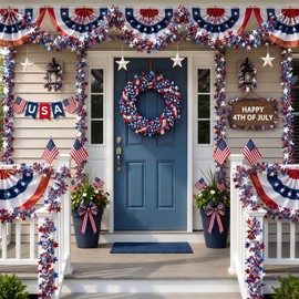 52.5Ft 4th of July Garland, Patriotic Red White and Blue Star Glitter Tinsel Twist Garland, 4th of July Decorations for Car Bike Golf Cart Independence Day Memorial Day Decor