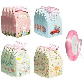 12pcs Easter Boxes Empty, Easter Cupcake Boxes, Easter Sweet Boxes Small Paper Boxes Easter Treats Boxes Gift Boxes Easter Egg Boxes Easter Party Favor Boxes Goodies Candy Boxes (Ribbon Included)