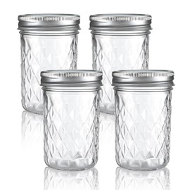 MOLADRI 12 oz/350 ml Clear Glass Storage Canister with Airtight Lid, 4 Pack Cute Decorative Mason Container Jar for Salad, Overnight Oats, Snacks, Yogurt, Cereal, Fruit, Spice, Sugar, Coffee