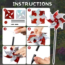 Qualirey 24 Pcs Reflective Pinwheels with Stakes Sparkly Pinwheels for Yard and Garden Windmill Wind Spinners Efficiency Reflective Material Deterrents Keep Birds Away Garden Yard Lawn(Red)