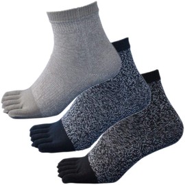 Hayashi (PM626) Men's Socks, Middle Length, 5 Toes, Military Feet, "Strong + Cotton" Z-Twist Yarn, 100% Cotton, Heathered 3 Pairs Set, 9.6 - 10.6 inches (24.5 - 27 cm), black/navy/grey