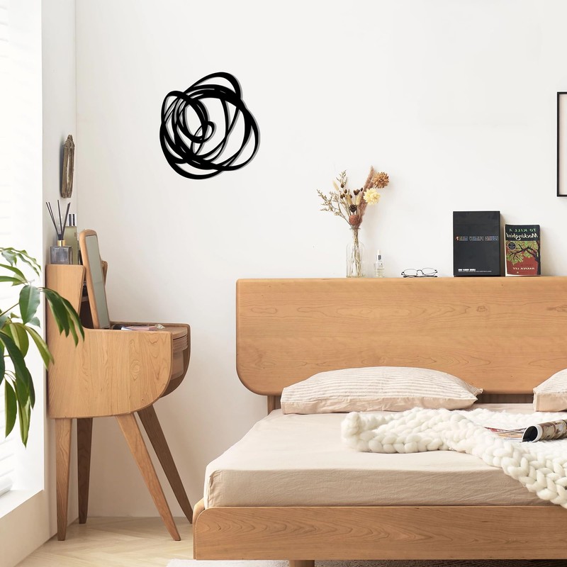 Abstract Black Metal Wall Art, Modern Line Sculpture for Living