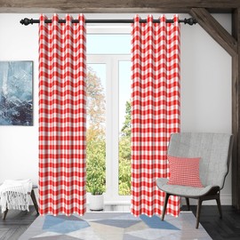 ggaimwf 117x138cm Plaid Eyelet Curtain Buffalo Check Red and White Classic Gingham Vintage Squares Pattern Farmhouse Thermal Grommet Blackout Window Drapes for Bedroom Living Room 2 Panels