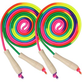 16 FT Long Jump Rope(2 PACK), Double Dutch Jump Ropes, Soft Beaded Skipping for Kids Adults, Plastic Segmented Long Enough for 4-5 Jumpers - Color: Rainbow