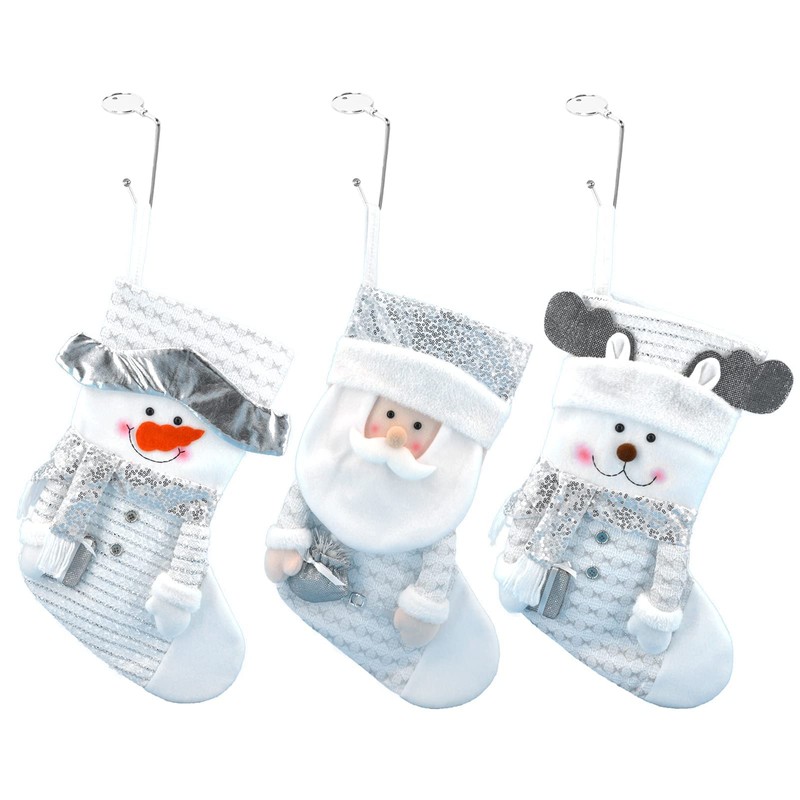 Fassory Christmas Stocking Set of 3 with Anti-Slip Hooks Hangers,