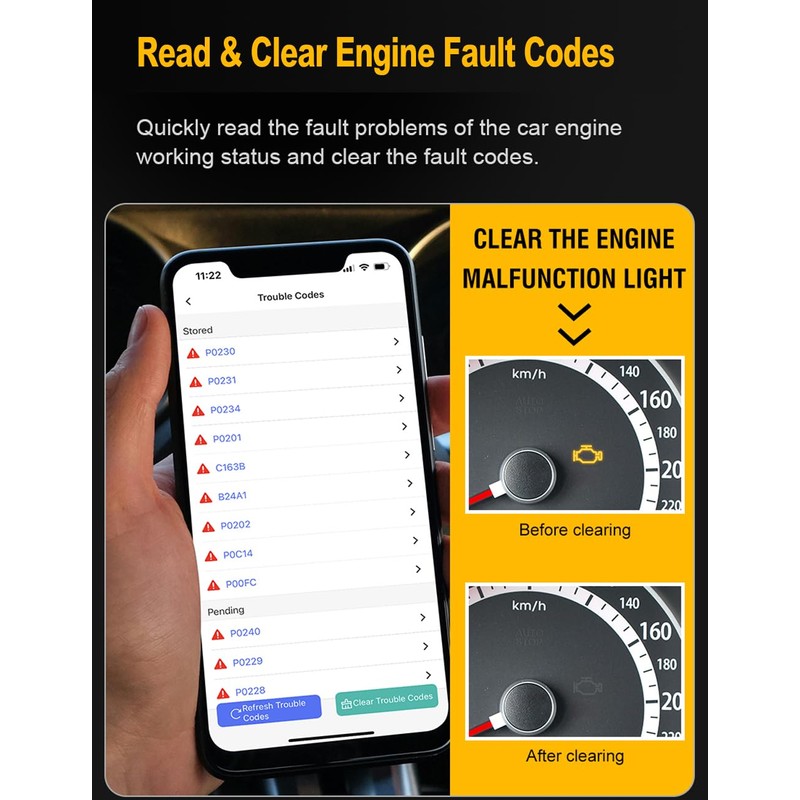 FlyroadUp OBD2 Scanner Bluetooth for iPhone iOS Android OBDII Diagnostic