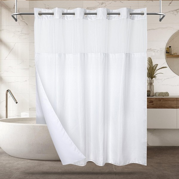 MEKOTRIN Waffle Weave Shower Curtain with Snap in Liner, 71"