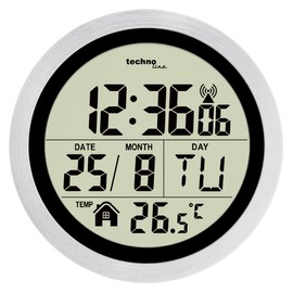 Technoline WT3005 Digital Bathroom Radio Wall Clock, Plastic, Silver, Diameter 147 x 79 mm