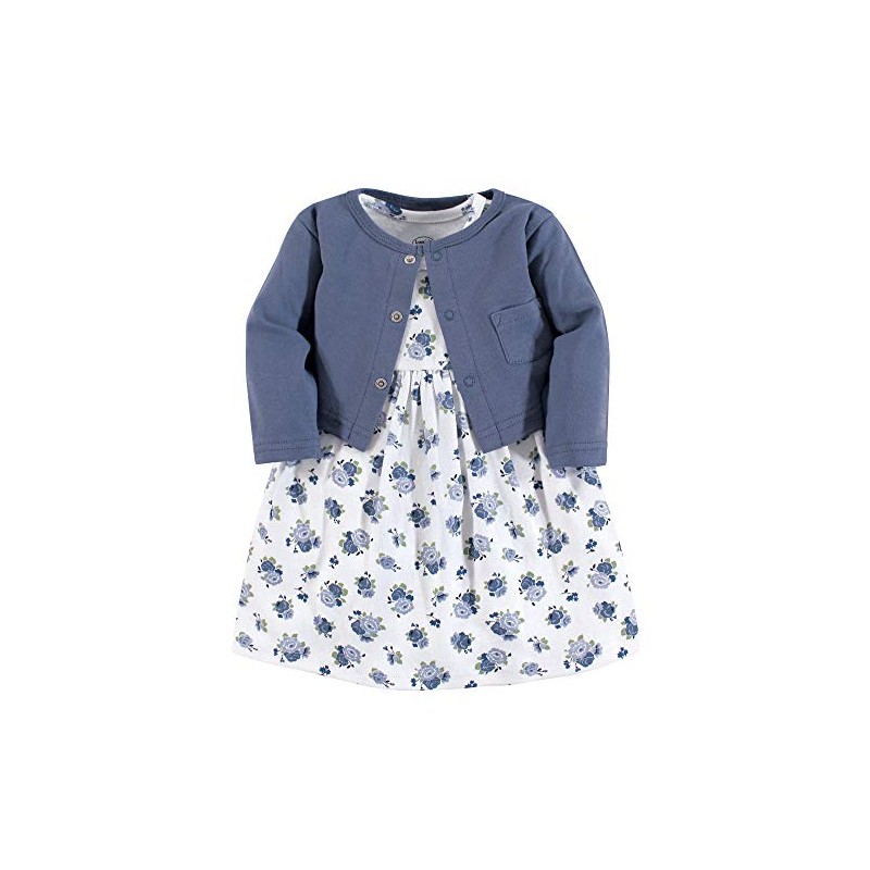 Luvable Friends - Vestido y cárdigan para niñas, Azul Floral,