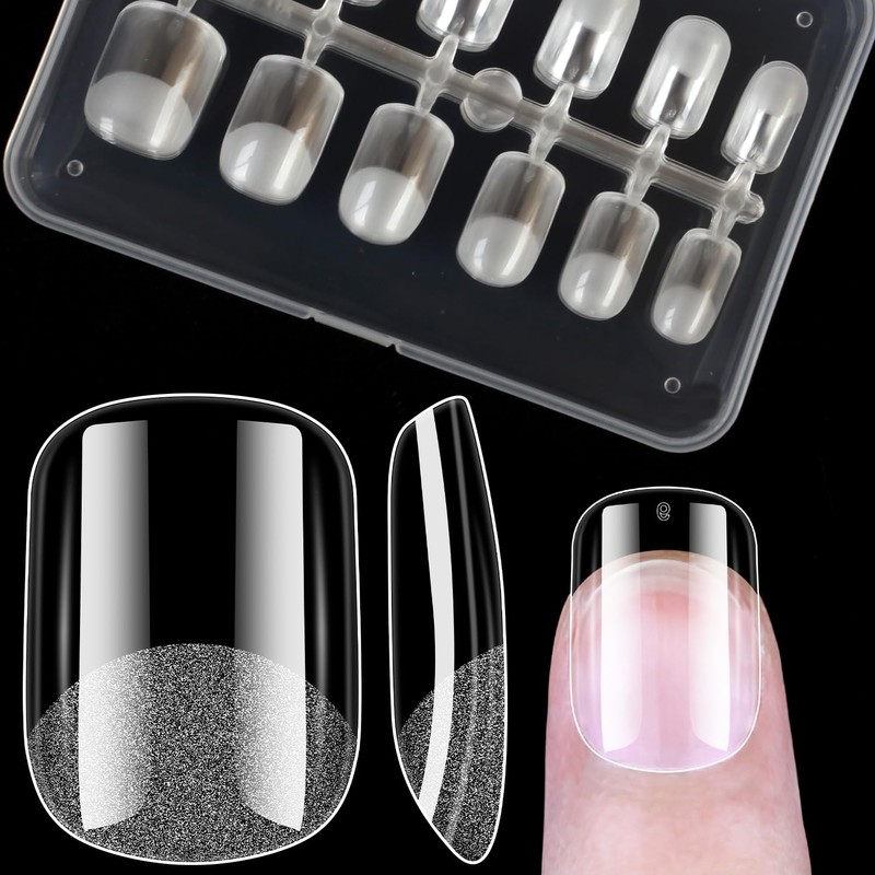 BORNBYME Short Square Soft Gel Nail Tips,120PCS Pre Buff Full