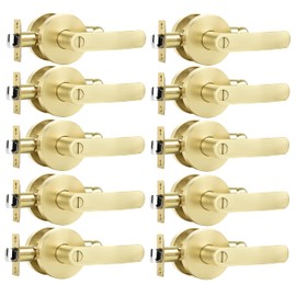 Leydebong 10 Pack Light Gold Door Handle Door Lock with No Keys Universal Bed and Bath Door Levers Locks for Left/Right-Handed Doors