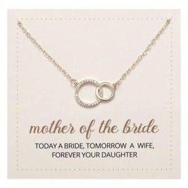 Kvekstio Mother of the Bride Wedding Day Gift - Minimalist Interlocking Circles Pendant Necklace for Mom from Daughter, Wedding Gifts for Future Mother-in-Law, Double Circle Pendant Jewelry Gift