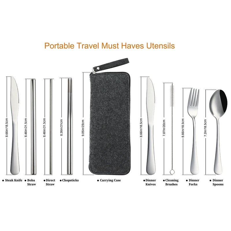 Utensilios de viaje portátiles (juego plateado)