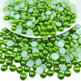 Pinhoollgo 1000pcs 6mm Flatback Half Pearls for Crafts Resin Half Round Pearls for Face Nail Cup Clothes Shoes Scrapbook Handmade Craft(Dark Green)