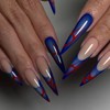 French Tip Press On Nails Long Stiletto Fake Nails Blue
