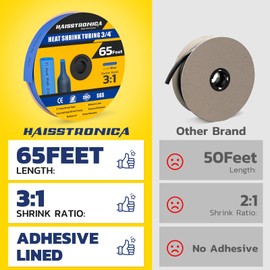 haisstronica 3:1 Heat Shrink Tubing, Shrink Ratio Adhesive Lined Marine Grade Heat Shrink Tube for Home, Automotive and Industrial (Blue) 65FT 3/4inch