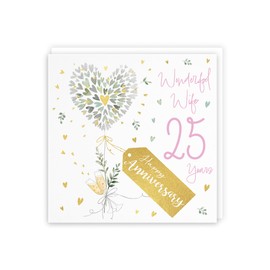 Hunts England - Wife 25th Anniversary Card - 25 Years Wife - Contemporary Hearts - Gold Foil - Luxury 25th Wedding Anniversary Card For Wife - Happy Anniversary Wife - Milo's Gallery