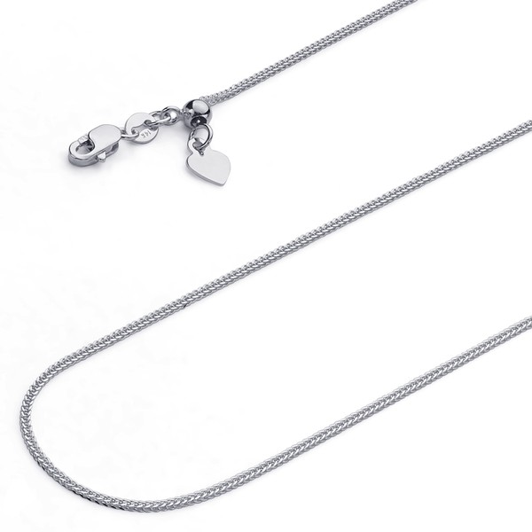 Wellingsale 14K Solid White Gold 0.9mm Adjustable Cable Chain with