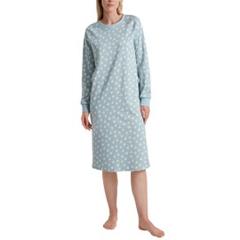 CALIDA Midnight Mushrooms Women's Long Sleeve Nightdress Length 110 cm 100% Thick Cotton, Sterling Blue